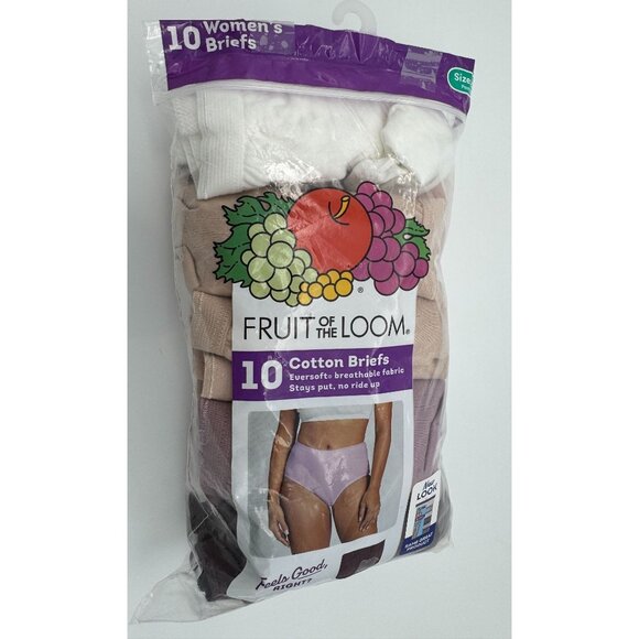 Fruit of the Loom 10 Cotton Briefs Multicolor Pack of 10 Pairs Womens Size 9 2XL - Picture 1 of 3